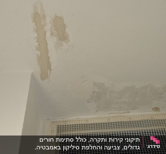 תקרה עם סימני רטיבות ותיקון טיח